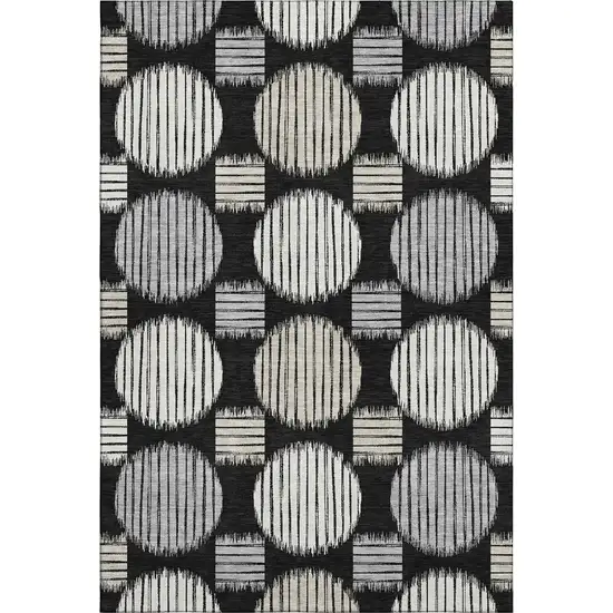Black And Ivory Geometric Washable Area Rug With UV Protection Photo 1