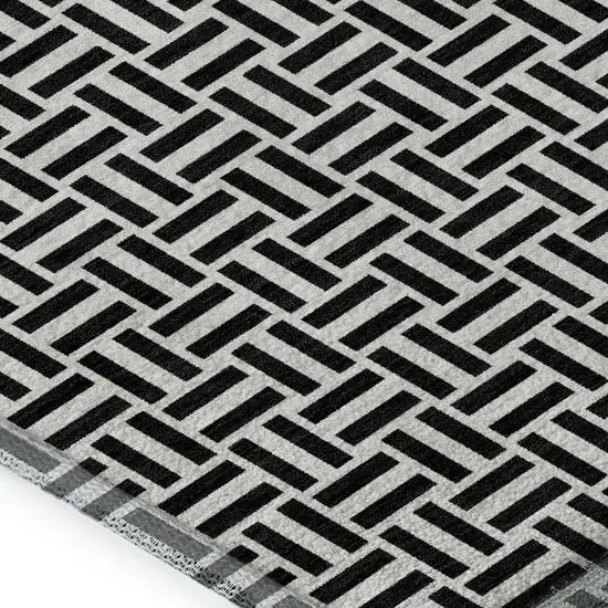 Black And Ivory Geometric Washable Area Rug With UV Protection Photo 3