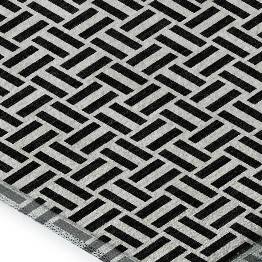 Black And Ivory Geometric Washable Area Rug With UV Protection Photo 3