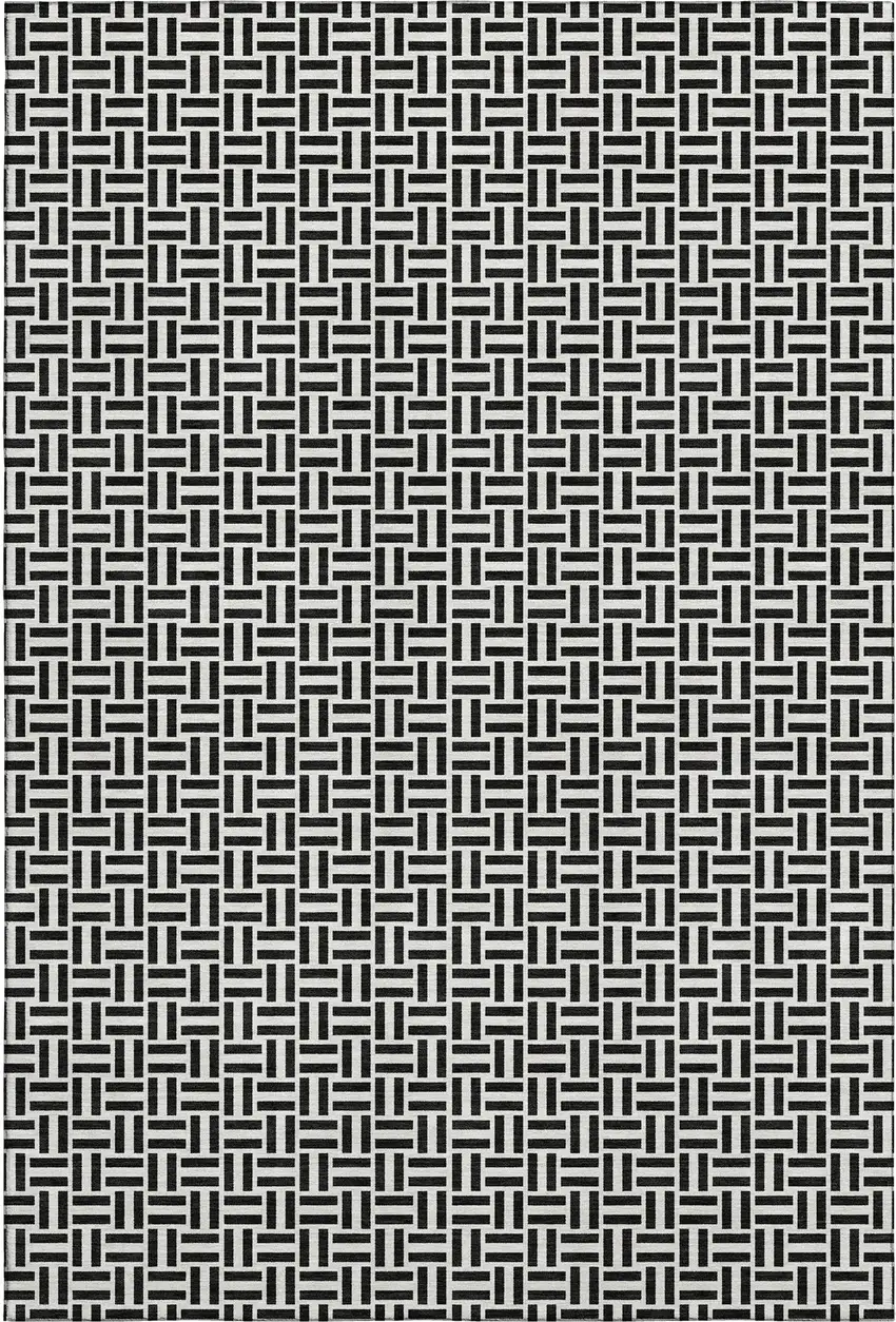 Black And Ivory Geometric Washable Area Rug With UV Protection Photo 7