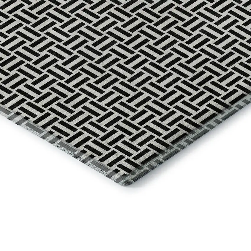 Black And Ivory Geometric Washable Area Rug With UV Protection Photo 1