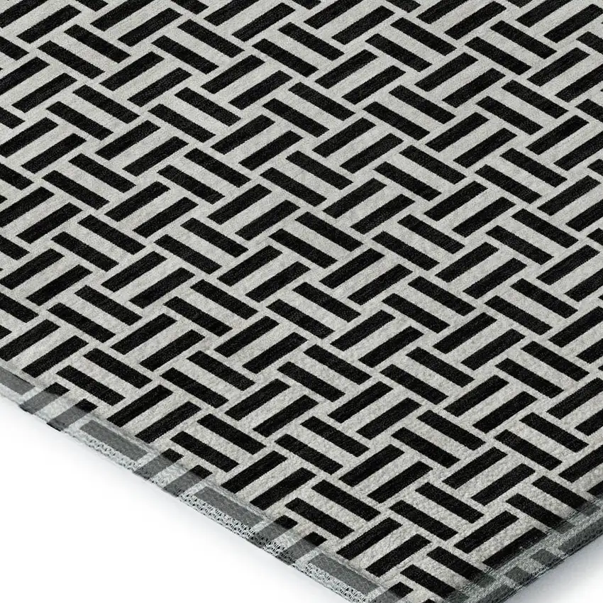 Black And Ivory Geometric Washable Area Rug With UV Protection Photo 4