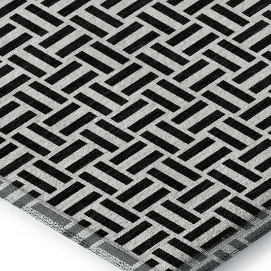 Black And Ivory Geometric Washable Area Rug With UV Protection Photo 3