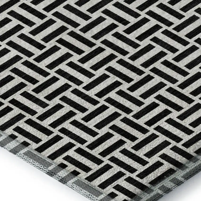 Black And Ivory Geometric Washable Area Rug With UV Protection Photo 3