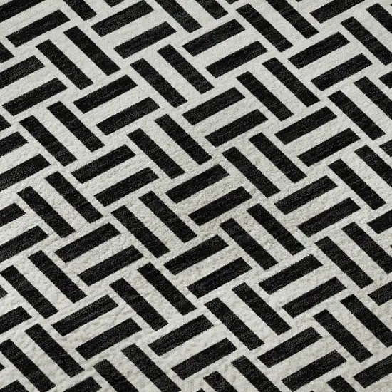 Black And Ivory Geometric Washable Area Rug With UV Protection Photo 7