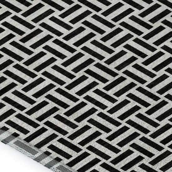 Black And Ivory Geometric Washable Area Rug With UV Protection Photo 3