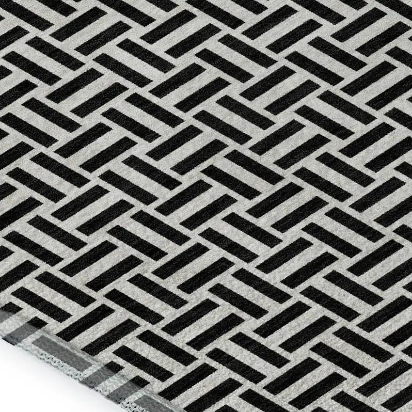 Black And Ivory Geometric Washable Area Rug With UV Protection Photo 3
