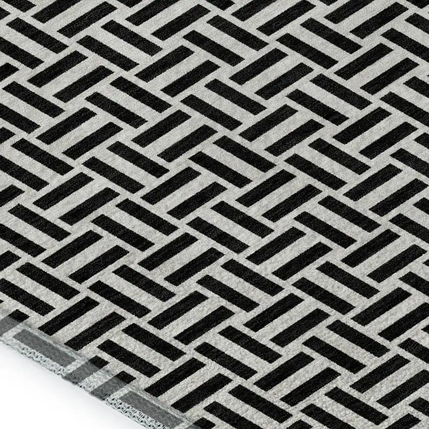 Black And Ivory Geometric Washable Area Rug With UV Protection Photo 3