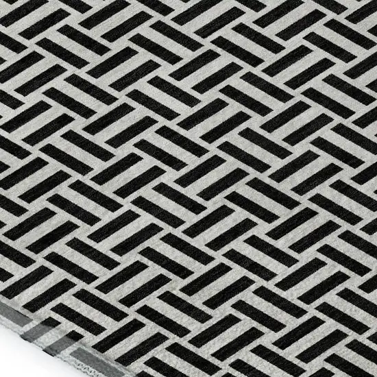 Black And Ivory Geometric Washable Area Rug With UV Protection Photo 3