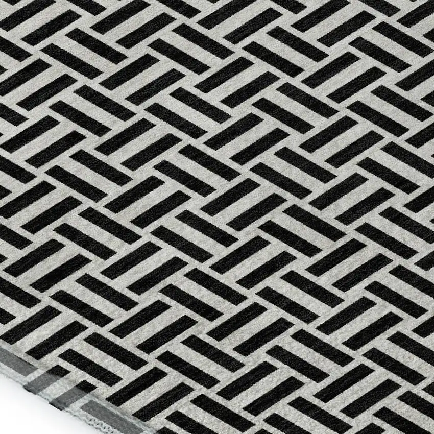 Black And Ivory Geometric Washable Area Rug With UV Protection Photo 3