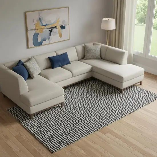 Black And Ivory Geometric Washable Area Rug With UV Protection Photo 1