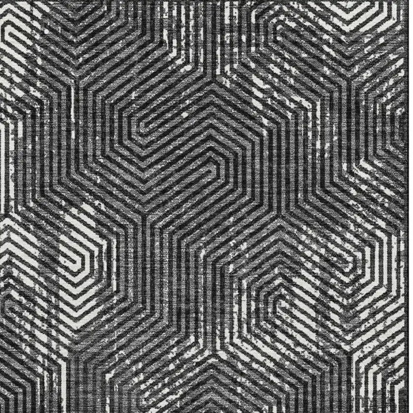 Black And Ivory Geometric Washable Area Rug With UV Protection Photo 3