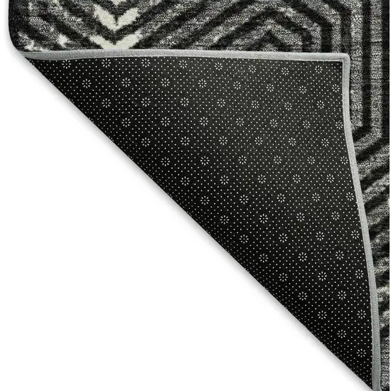 Black And Ivory Geometric Washable Area Rug With UV Protection Photo 7