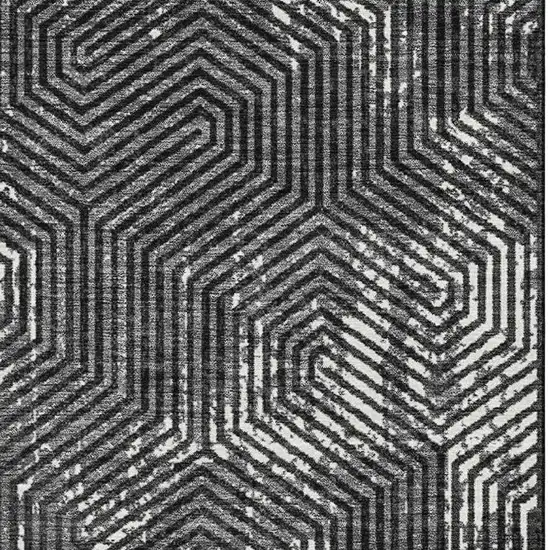 Black And Ivory Geometric Washable Area Rug With UV Protection Photo 3