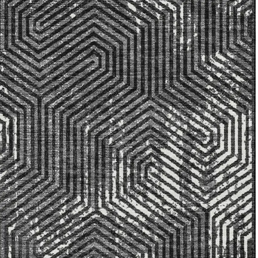 Black And Ivory Geometric Washable Area Rug With UV Protection Photo 3