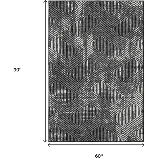 Black And Ivory Geometric Washable Area Rug With UV Protection Photo 3