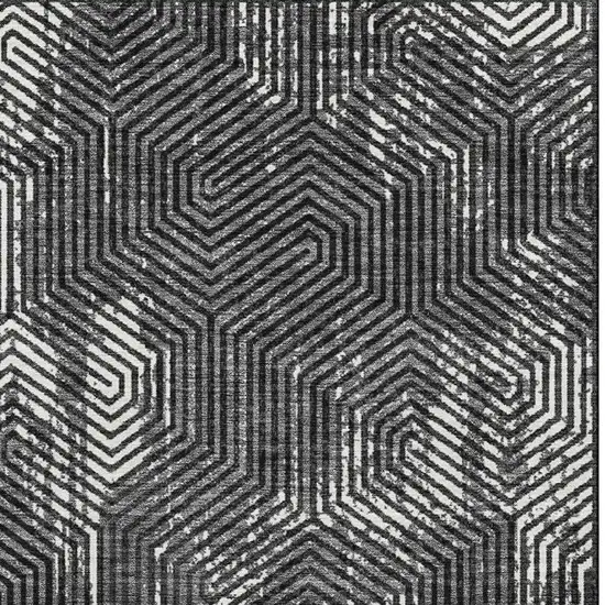 Black And Ivory Geometric Washable Area Rug With UV Protection Photo 4