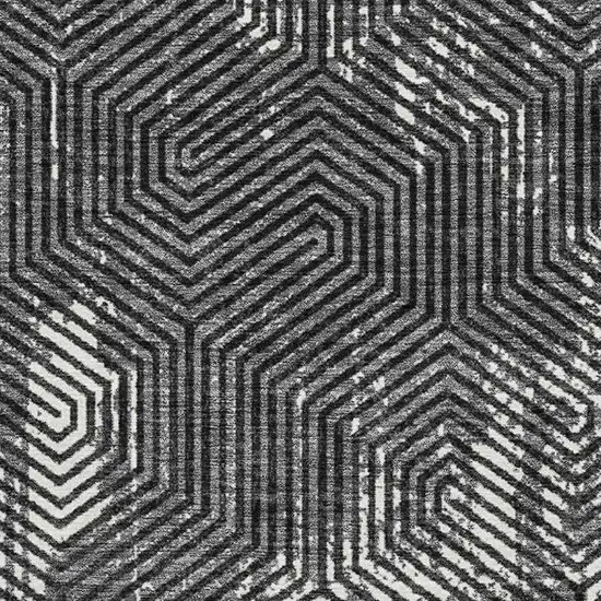 Black And Ivory Geometric Washable Area Rug With UV Protection Photo 3