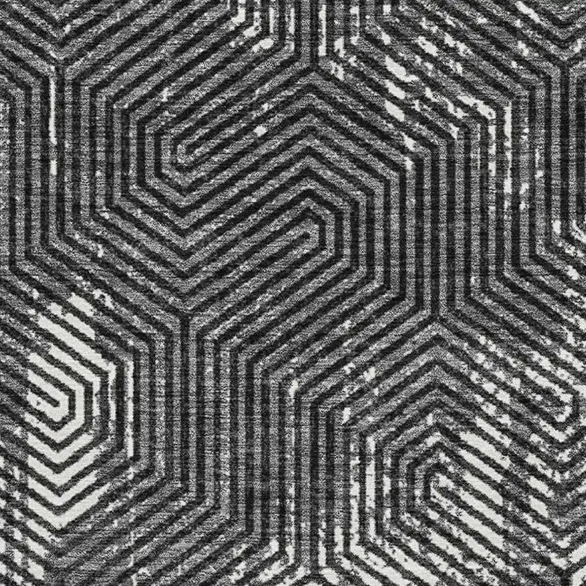 Black And Ivory Geometric Washable Area Rug With UV Protection Photo 3