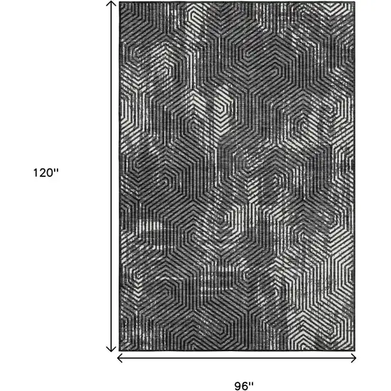 Black And Ivory Geometric Washable Area Rug With UV Protection Photo 3