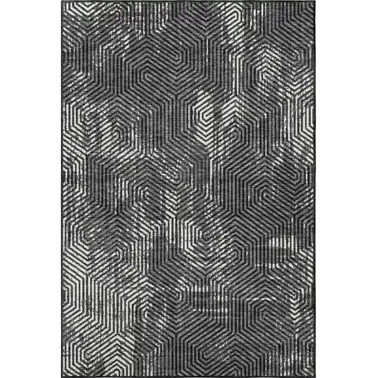 Black And Ivory Geometric Washable Area Rug With UV Protection Photo 4