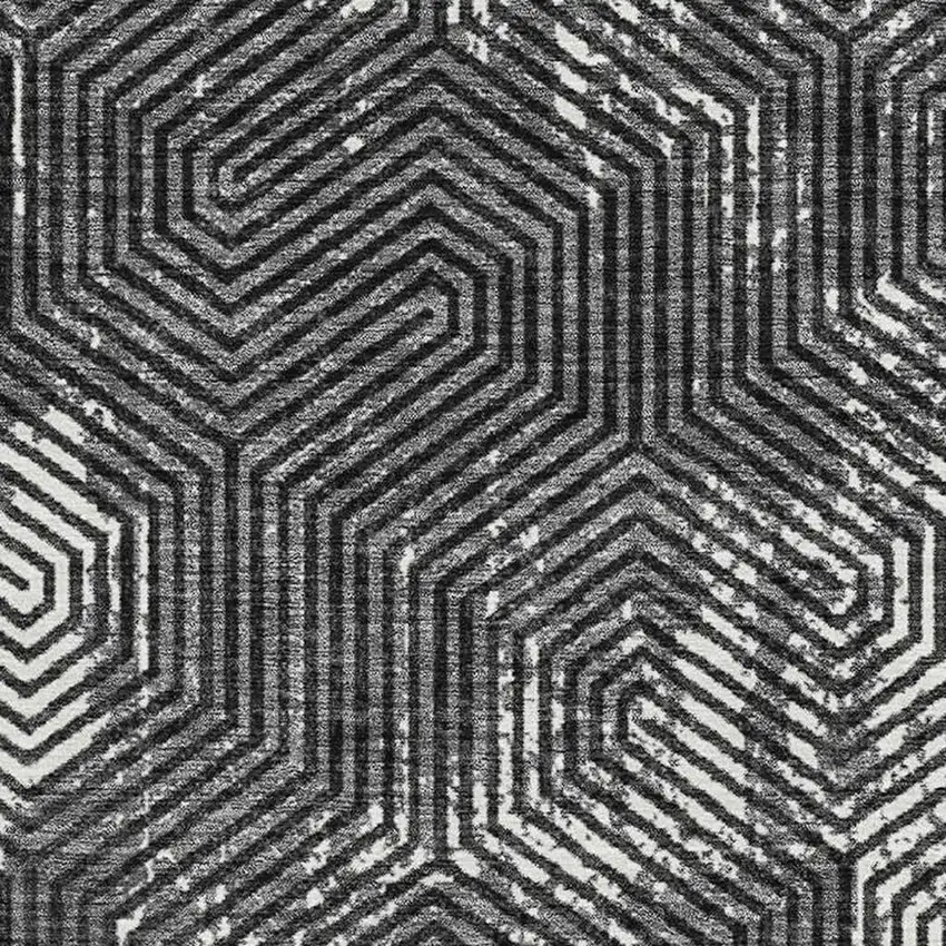 Black And Ivory Geometric Washable Area Rug With UV Protection Photo 3