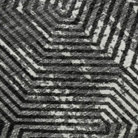 Black And Ivory Geometric Washable Area Rug With UV Protection Photo 8