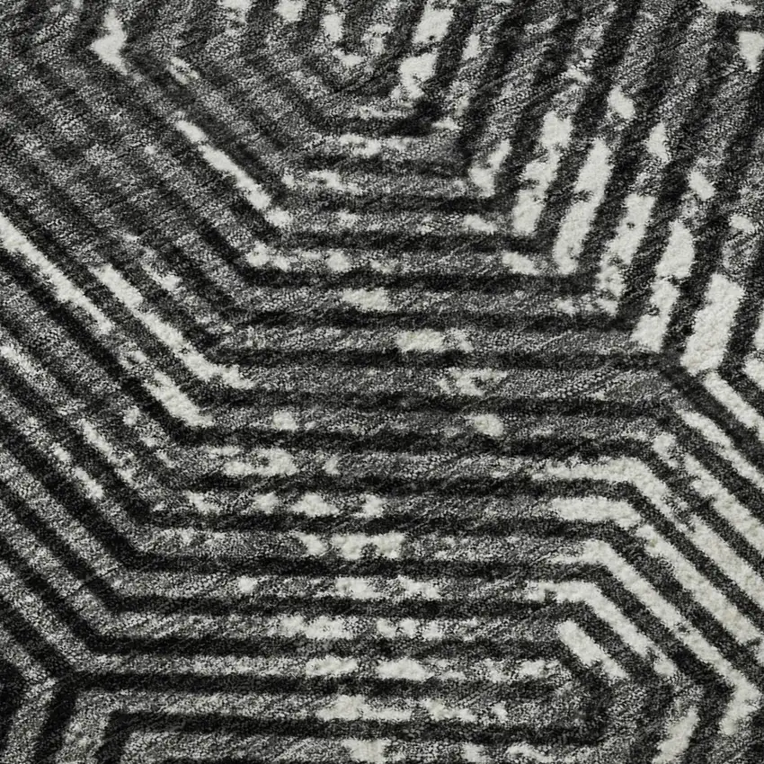 Black And Ivory Geometric Washable Area Rug With UV Protection Photo 8