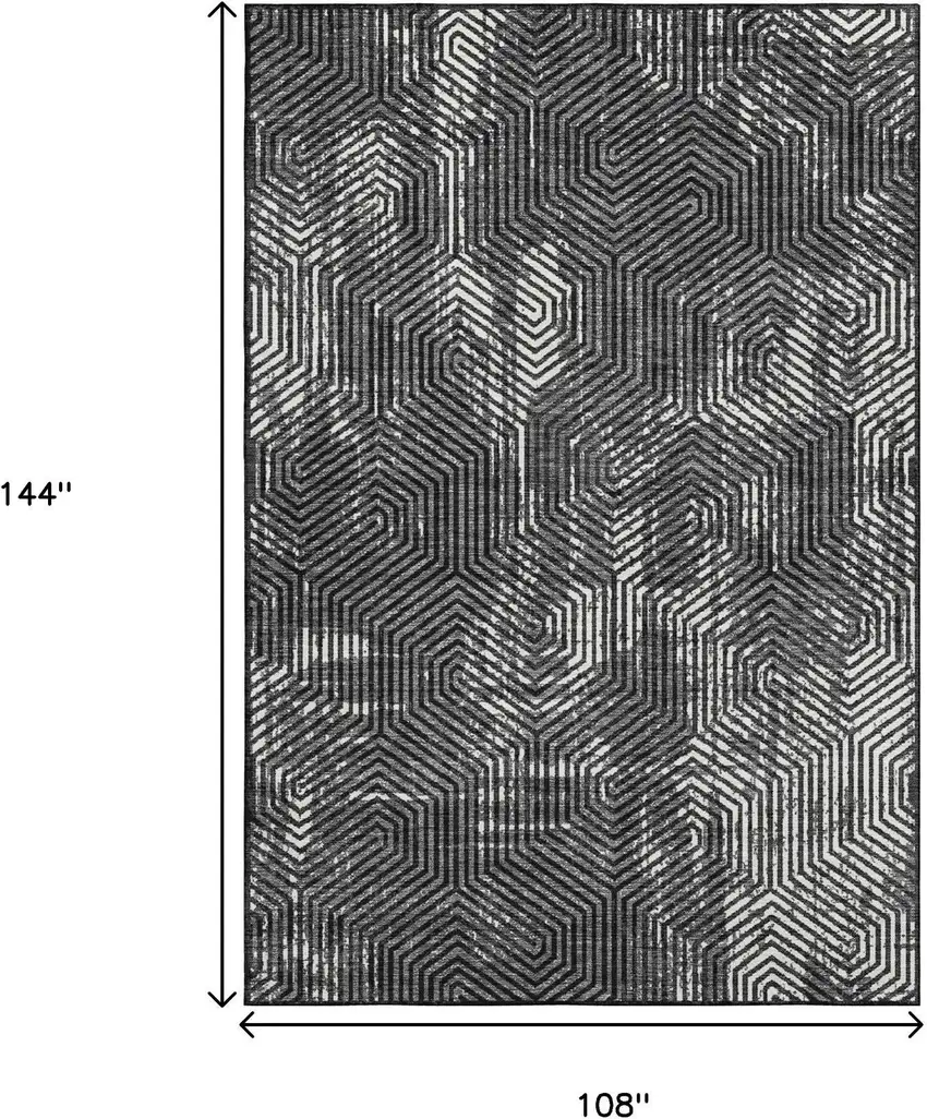 Black And Ivory Geometric Washable Area Rug With UV Protection Photo 3