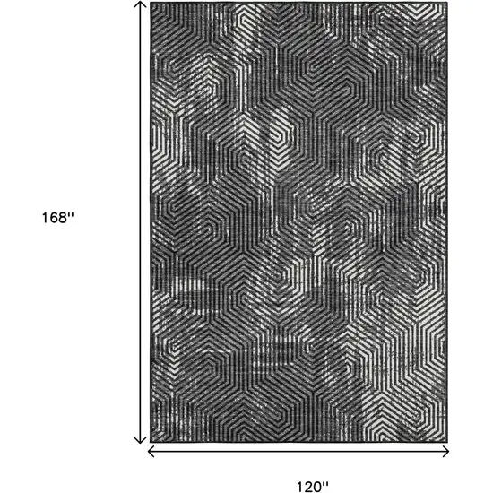 Black And Ivory Geometric Washable Area Rug With UV Protection Photo 3