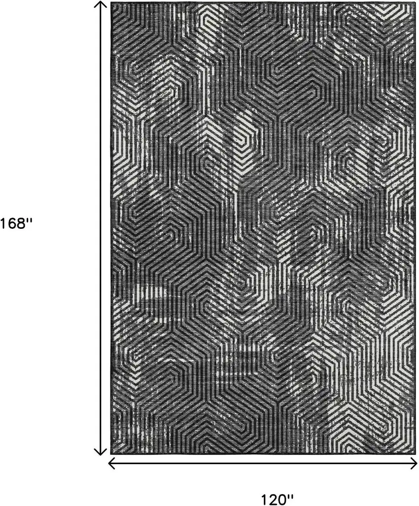 Black And Ivory Geometric Washable Area Rug With UV Protection Photo 3