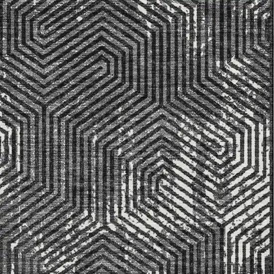 Black And Ivory Geometric Washable Area Rug With UV Protection Photo 3