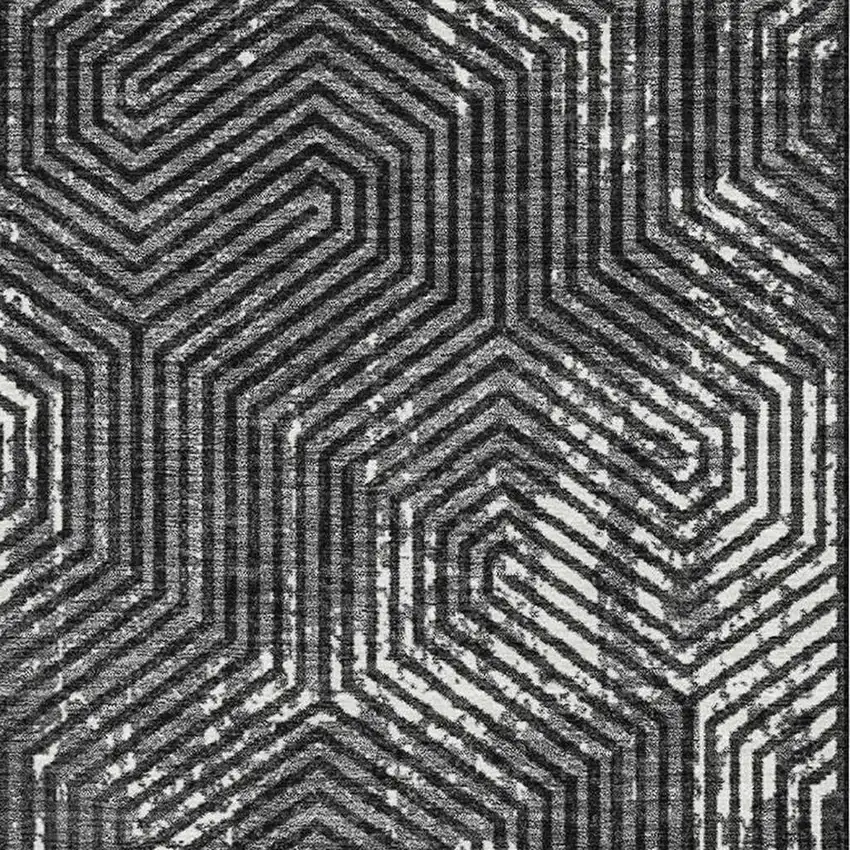 Black And Ivory Geometric Washable Area Rug With UV Protection Photo 3