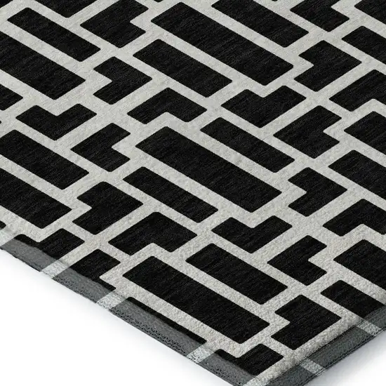Black And Ivory Geometric Washable Area Rug With UV Protection Photo 3