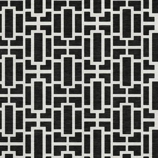 Black And Ivory Geometric Washable Area Rug With UV Protection Photo 3