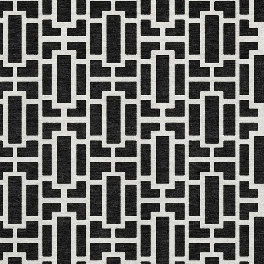 Black And Ivory Geometric Washable Area Rug With UV Protection Photo 3