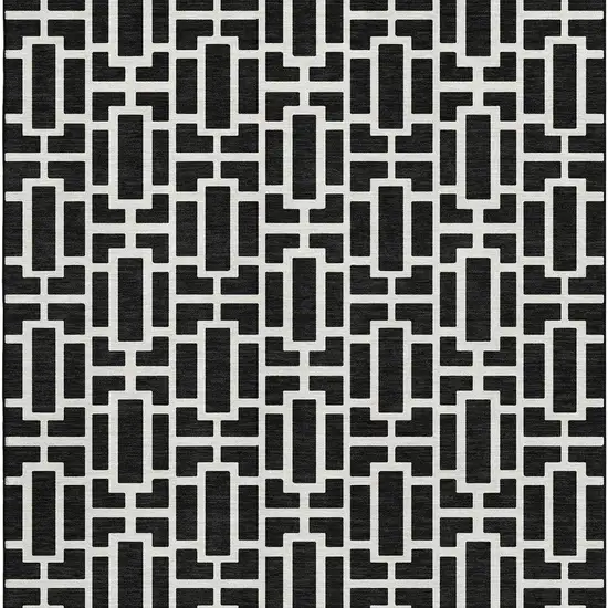 Black And Ivory Geometric Washable Area Rug With UV Protection Photo 4