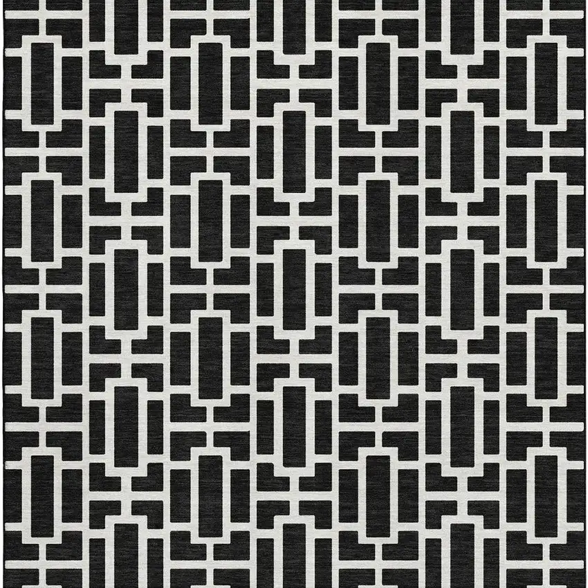Black And Ivory Geometric Washable Area Rug With UV Protection Photo 4