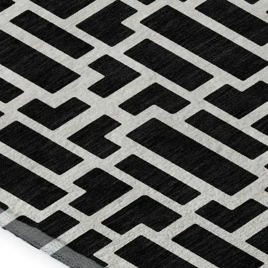 Black And Ivory Geometric Washable Area Rug With UV Protection Photo 3