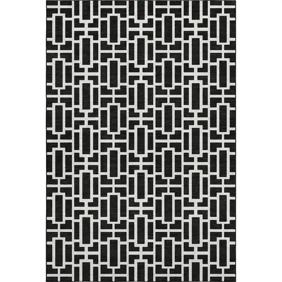 Black And Ivory Geometric Washable Area Rug With UV Protection Photo 7
