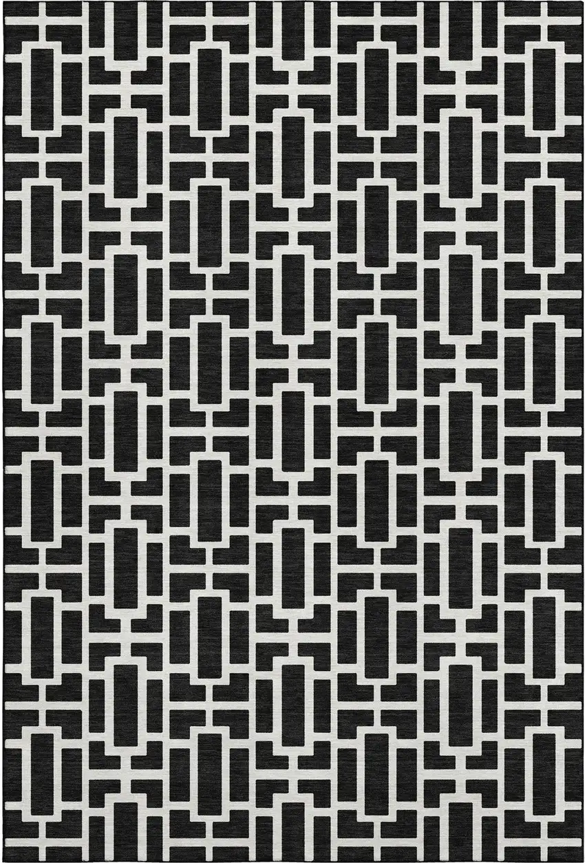 Black And Ivory Geometric Washable Area Rug With UV Protection Photo 7