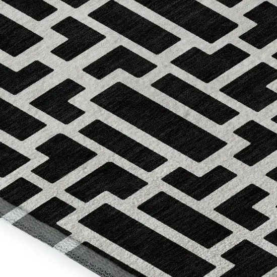 Black And Ivory Geometric Washable Area Rug With UV Protection Photo 3