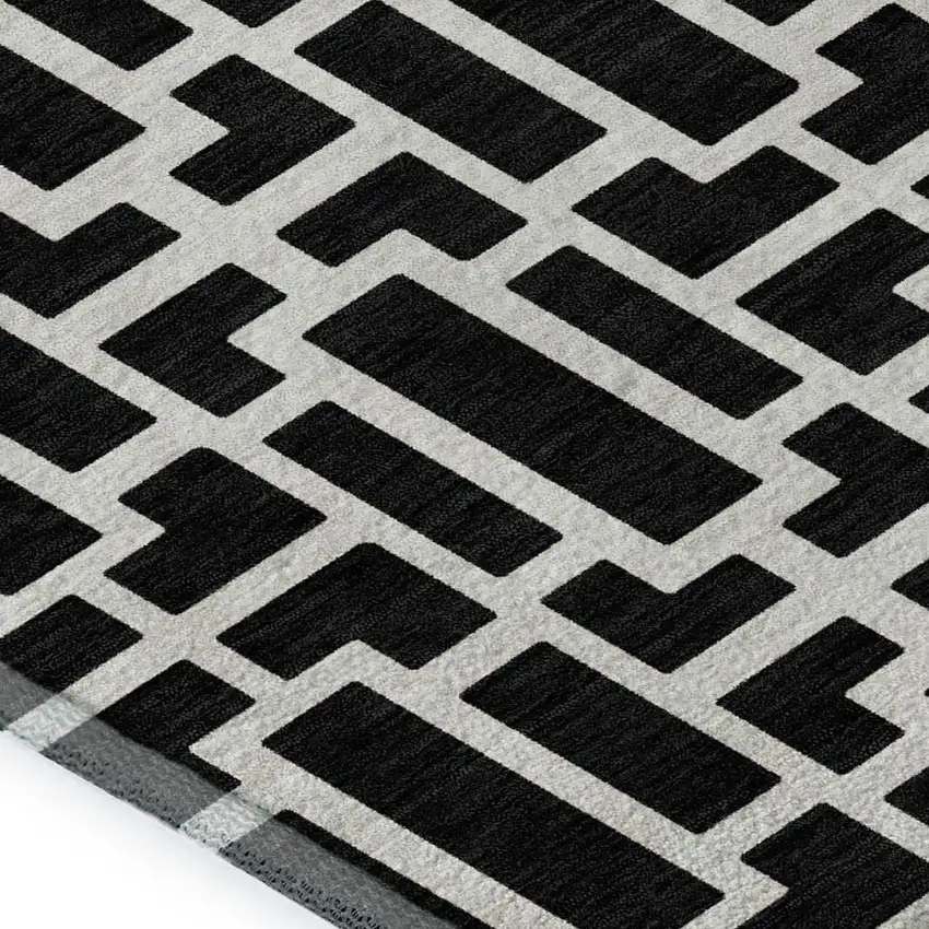 Black And Ivory Geometric Washable Area Rug With UV Protection Photo 3