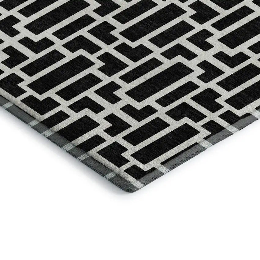 Black And Ivory Geometric Washable Area Rug With UV Protection Photo 4
