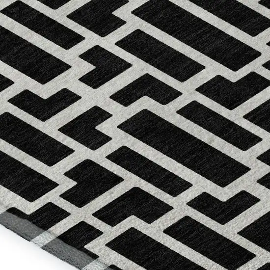 Black And Ivory Geometric Washable Area Rug With UV Protection Photo 3
