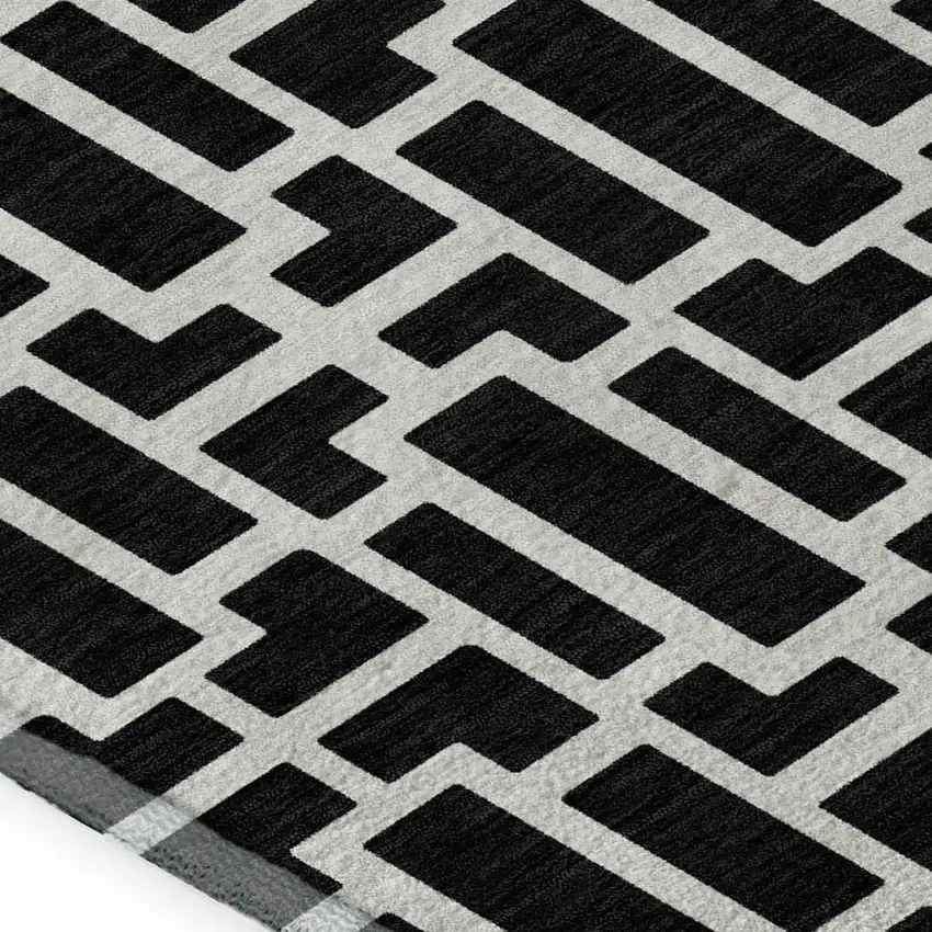 Black And Ivory Geometric Washable Area Rug With UV Protection Photo 3