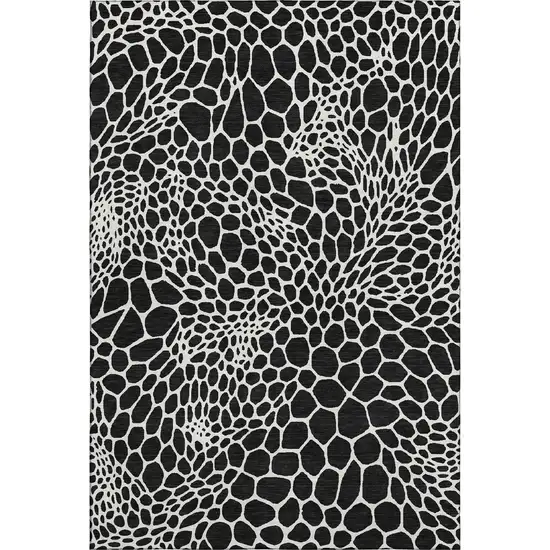 Black And Ivory Geometric Washable Area Rug With UV Protection Photo 1