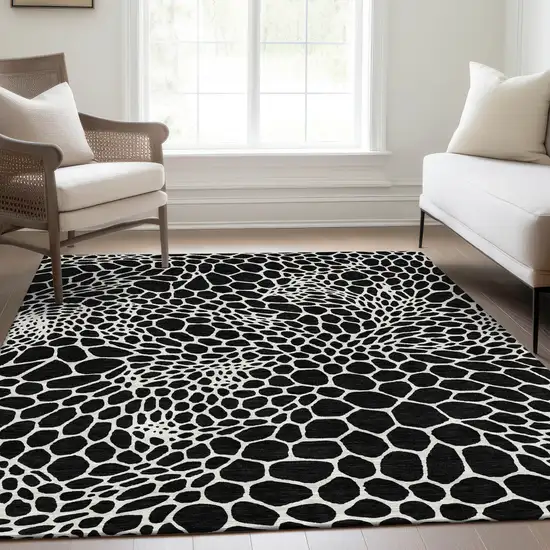 Black And Ivory Geometric Washable Area Rug With UV Protection Photo 6