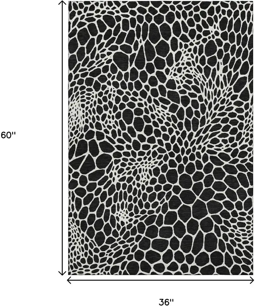 Black And Ivory Geometric Washable Area Rug With UV Protection Photo 3