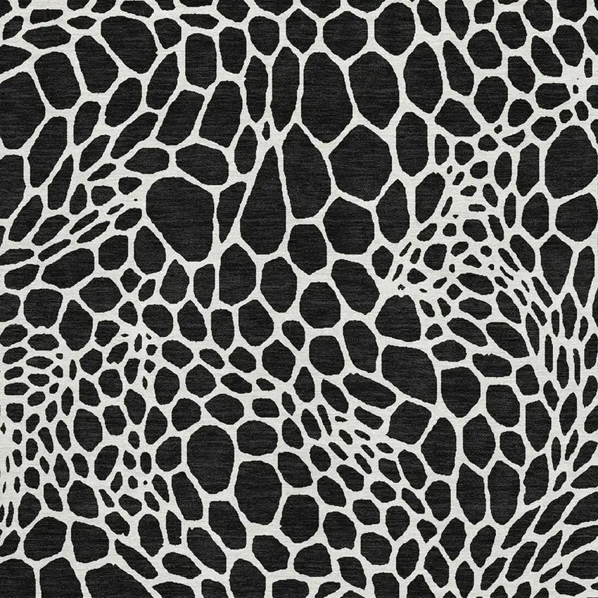 Black And Ivory Geometric Washable Area Rug With UV Protection Photo 3